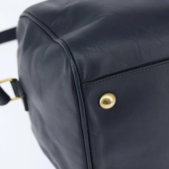 SAINT LAURENT Mini Boston Bag Leather 2way Navy Gold Auth bs30084 - Picture 5 of 16